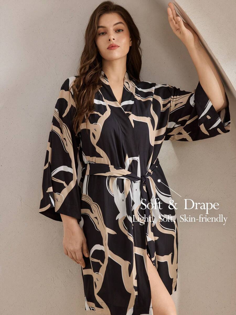 Ocili Bata cómoda y casual de talla grande con patrón abstracto suave, elegante y confortable para el otoño e invierno - Multicolor - Ver 1