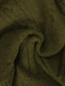 SHEIN Elenzya 女士V领长袖收腰露背时尚毛衣，秋冬款 - 軍綠色 - 查看 8