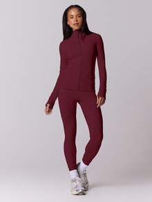 Musera Sport Sculpt Long Sleeve Zip Up Sport Active Jacket Gymwear Seamless Slim Cinched Stretch Padel Pilates Fitness Desert Runner Yoga Fall Daily Casual - Burgundy - View 5