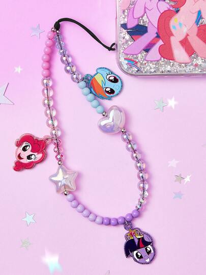 My Little Pony X SHEIN Cute Sweet Cartoon Unicorn Colorful Shiny Mobile Phone Lanyard Mobile Phone Charm Mobile Phone Chain Handmade Beaded Wilight Sparkling & Pinkie Pie & Rainbow Dash,Gift Ideas