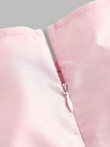 Pitira Teenage Girl Square Neck Furry Waist Rhinestone Decor Elegant Party Dress - Pink - View 5