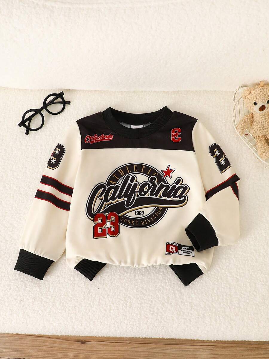 4-7岁男童休闲酷炫字母印花圆领长袖卫衣，适合外出和日常休闲穿着 - 彩色 - 查看 1