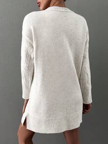 EURMUSE Women's Casual Drop Shoulder Knit Sweater Dress, Autumn/Winter - White - View 2