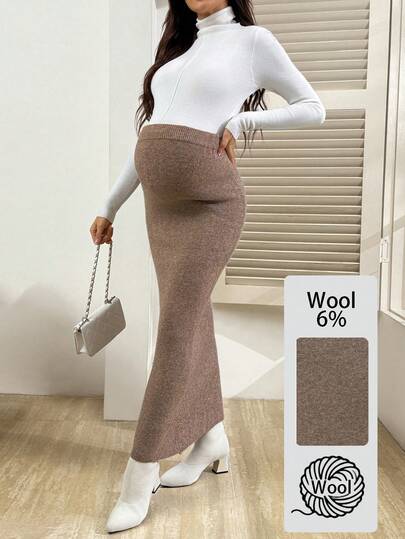 SHEIN Women's Loose Fit Wool Blend Straight Skirt, Maternity Sweater Skirt