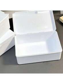 1pc White Plastic Flip Cover Storage Box, Dust-Proof Photo Frame Jewelry Lipstick Stationery Organizer - White - View 4