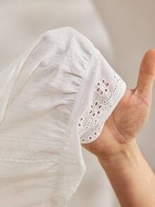 Ocili 100%纯棉刺绣蕾丝边舒适女士睡衣裙 - 白色 - 查看 7