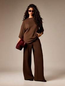 AiiRZ 落肩宽松卫衣，七分袖，休闲居家服 - 咖啡棕 - 查看 4