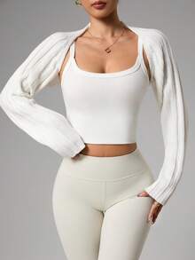 SHEIN Sovereign Charm Áo khoác cardigan dáng ôm tay dài màu trơn cho nữ - trắng - Xem 3