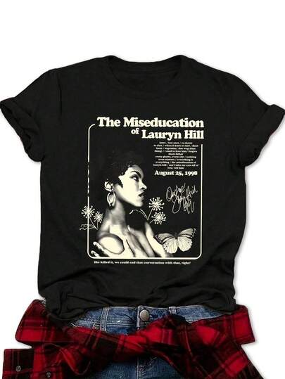 EMERY ROSE 白色印花流行图案女式圆领修身短袖T恤