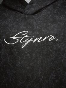 STYNVO 男士雪花字母印花长袖口袋休闲连帽衫 - 黑色 - 查看 6