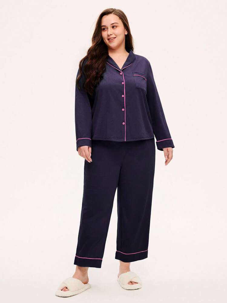 Women Plus Cotton Basic Long Women Pajama Set