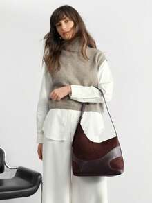 SHECARRY Bolso de mujer de un solo hombro con empalme curvo, color rojo vino - Café - Ver 10
