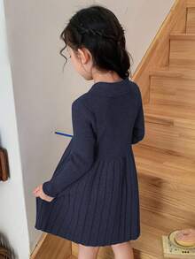 Dazy Kids Young Girls Turtleneck Long Sleeve Sweater Dress - Navy Blue - View 2