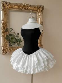 Lovelzi 优雅简约千禧名媛风荷叶边层叠下摆迷你连衣裙，适合舞会、下午茶、主题派对、婚礼等场合，女士正式舞会礼服、宴会礼服 - 彩色 - 查看 5