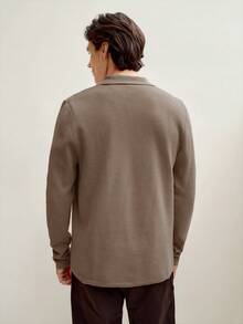 RONVEXI Men's Solid Color Lapel NeckLong Sleeve Single-Breasted Knit Cardigan, Autumn/Winter - Khaki - View 3