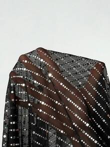 SHEIN BamGlam Women's Sequin Mesh Sheer Bodycon Bandeau Dress - Black - View 6