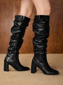 MOTF NEW EUROPEAN & AMERICAN FASHION FAUX FUR STILETTO HIGH HEEL MID-CALF/KNEE-HIGH BOOTS FOR WOMEN FOR CHRISTMAS - Black - View 7