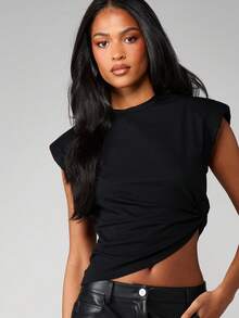 MISSGUIDED Sleeveless Knot Detail Tank Top Casual Twisted Hem Basic - Black - View 5