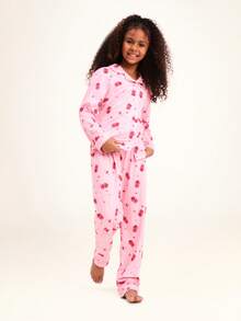 SUMWON Girls Pajama Set Long Sleeve Button Down Christmas Holiday Gift Present Print Sleepwear Winter For Casual And Vacation - Pink - View 6
