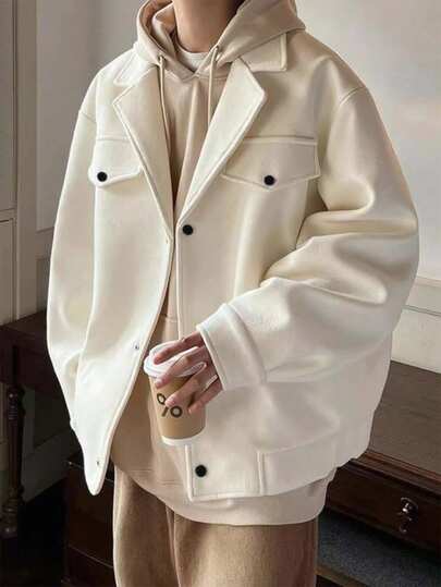 Claim Dot 男士休闲长袖纽扣外套，秋冬季，男士秋冬轻奢成熟休闲粗花呢翻领口袋保暖弹力袖口大衣