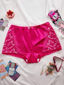 SHEIN 1pc Plus Size Women Charming Butterfly Lace Patchwork Seamless Briefs - Hot Pink - View 3