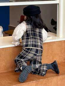 DAZY 2pcs Toddler Girls' Plaid Vest With Tie Waist And Leggings Set - Grey - View 2