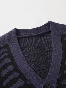 GALLERY FADE Cárdigan casual de punto de una hilera con estampado de esqueleto de manga larga para hombre, otoño/invierno - Gris Oscuro - Ver 3