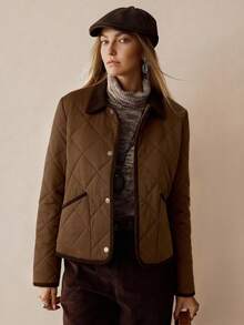 Florisole Damen Lässig Elegant Lange Ärmel Einreihige Winter Jacke - Braun - Übersicht 5