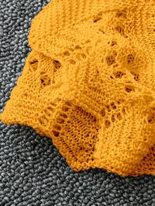 SHEIN Clasi Plus Size Women's Solid Color Beach Resort Romantic Crochet Net Drawstring Tie Bow Cardigan Western Wear