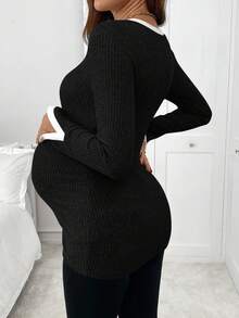 SHEIN Casual Comfortable Fitted Everyday Maternity Long Sleeve T-Shirt Pregnant Clothes Pregnant Outfits Pregnancy Shirts Maternity Clothes Fall Winter Maternity Shirt - Black - View 2