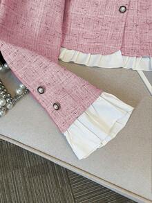 GlowEve 女士单排扣圆领长袖外套和中长裙优雅两件套 - 粉色 - 查看 6