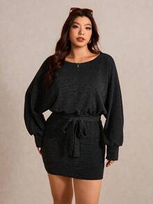 Elaquor 大码女士露肩连衣裙，休闲女装，秋冬连衣裙 - 深灰色 - 查看 6