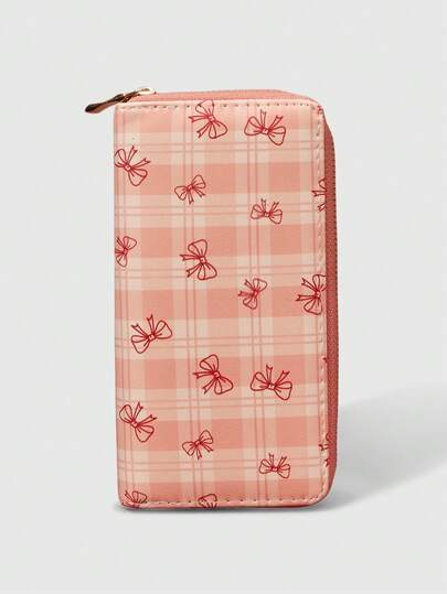 ROMWE Kawaii Bow Grid Style Long Wallet, Cute And Versatile