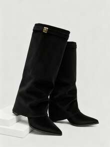 Daringsoles Casual & Commute Minimalist Pointed Toe Women Knee-High Boots For Christmas - Black - View 6