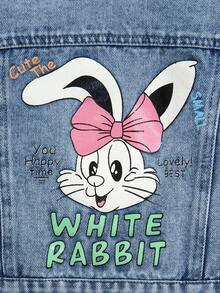 SHEIN Playful Pals Baby GirlCute Rabbit Print Loose Comfortable Denim Jacket And Coat - Medium Wash - View 5
