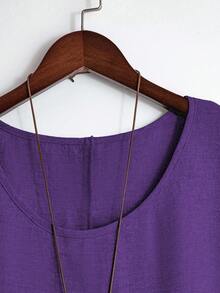 EMERY ROSE Plus Size Women's Solid Color Round Neck Batwing Short Sleeve Shirt And Wide Leg Pants Casual Loose 2 Piece Set - Purple - View 4