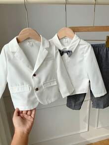 Completo da gentiluomo per bambino: camicia bianca, blazer bianco, pantaloni con vita elastica, adatto per feste di compleanno, eventi serali, performance, matrimoni, festa di nascità, Capodanno - Multicolore - Visualizzare 3