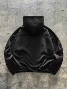 AXEPEAK 男士落肩长袖休闲宽松时尚连帽卫衣 - 黑色 - 查看 2