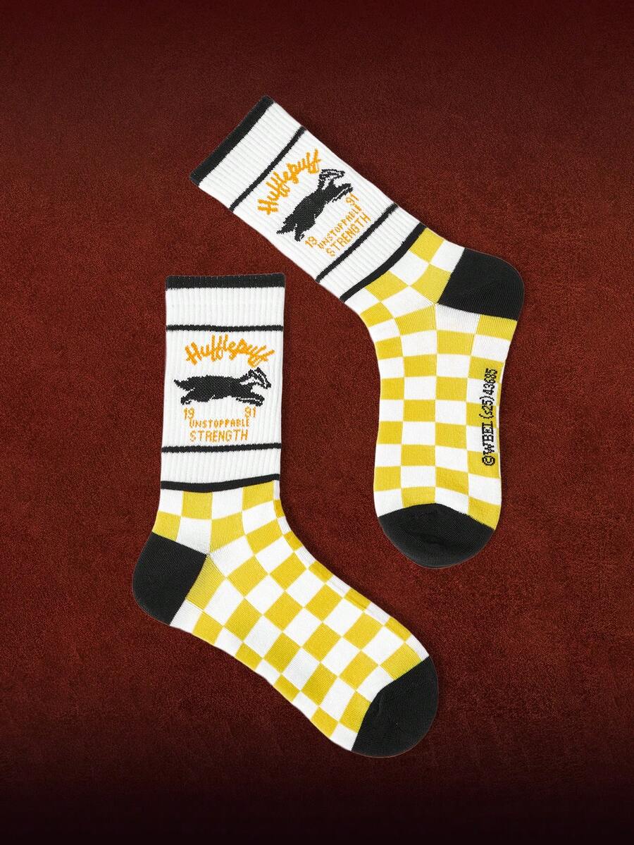 HARRY POTTER X SHEIN 1 Pair Women's Casual College Style Checkerboard Animal Pattern Contrast Color Mid-Calf Socks