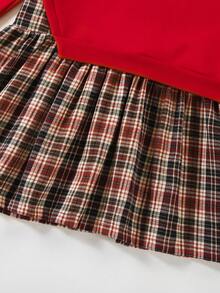 Emery Rose Kids Emery Rose Kids 少女撞色长袖休闲连衣裙，校服裙，卫衣裙，秋冬款 - 紅色 - 查看 4