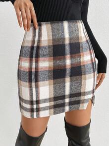 Chiquease 女士格紋分裂式下擺裙 - 彩色 - 查看 3