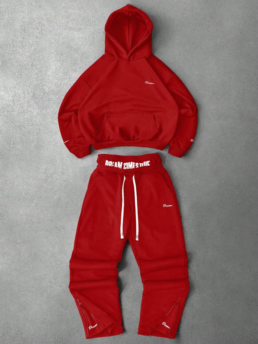 Manfinity EMRG Bộ đồ nam phong cách đường phố phổ biến INS phù hợp với DREAM thời trang biểu tượng tiếng Anh lễ hội âm nhạc ngoài trời hộp đêm bạn trai chồng quà kỷ niệm quà tặng bộ quần áo hoodie, quần áo mùa thu - Đỏ - Xem 1