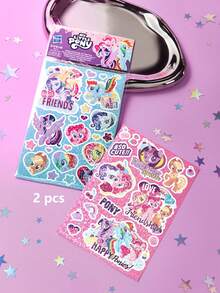 My Little Pony X SHEIN 2张可爱卡通人物贴纸，卡通文具装饰DIY贴纸，激光渐变装饰贴纸 - 彩色 - 查看 2