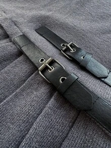 大码女式长袖纯色褶裥下摆搭扣细节修身优雅毛衣连衣裙，适合通勤、秋冬季穿着，面料柔软舒适。 - 灰色 - 查看 7