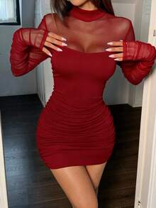 SHEIN EZwear 红色网眼针织吊带连衣裙 - 紅色 - 查看 5