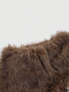 ROMWE Grunge Punk Spring Carnival Party Y2K Baddie Faux Fur Super Low Rise Mini Shorts - Coffee Brown - View 4