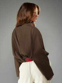 MISSGUIDED Cropped Bomber Jacket With Collar And Zipper Closure For Fall Layering Casual Outerwear - Brown - View 2