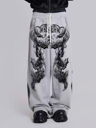 Herren Lässig Retro Muster Jogginghose mit Kordelzug in der Taille