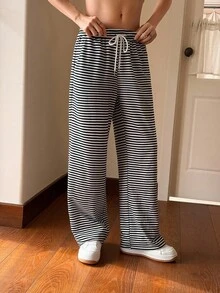 Jouncy Women's Casual Street Style Y2K Striped Wide Leg Pants, Loose Straight Trousers For Autumn - Multicolor - View 1
