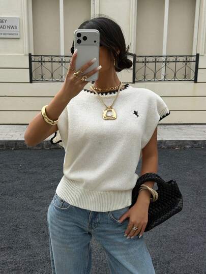 Siren Gaze カラーブロック 刺繍ニットベスト レディース 秋冬